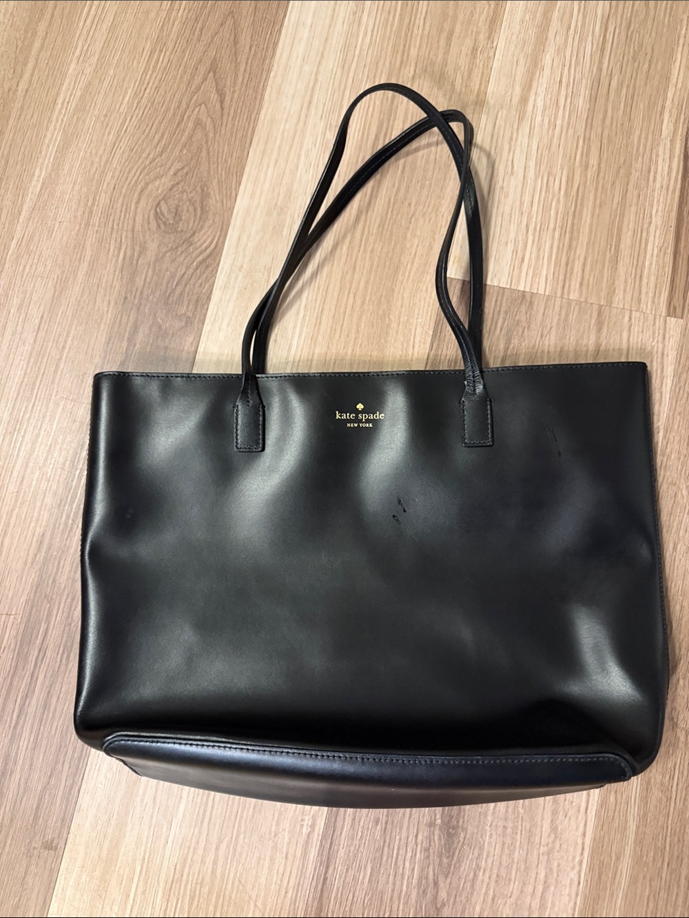 kate spade Black Leather Tote with Gold Logo